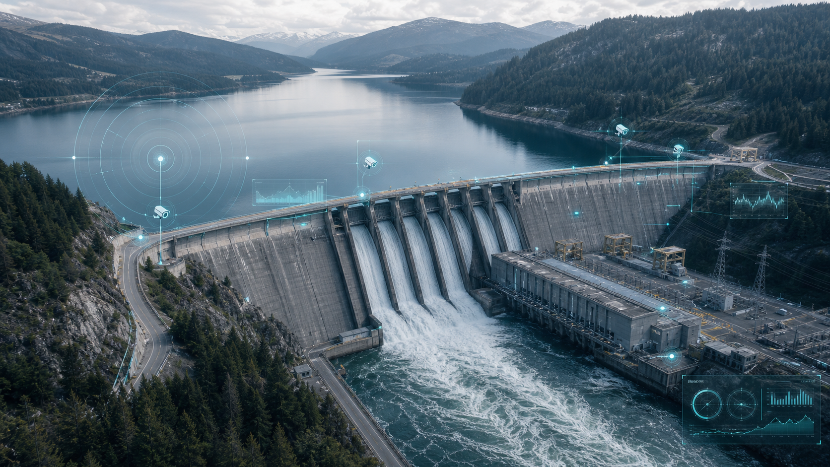 Comprehensive Security Surveillance for Hydroelectric Dams: CCTV, Radar, and Centralized Monitoring